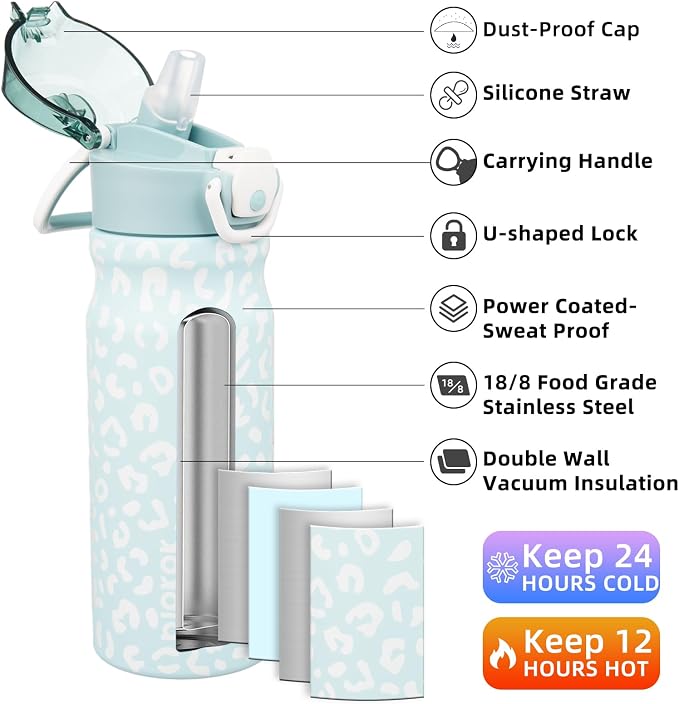 BJPKPK 18 oz Water Bottle with Straw & Handle, Insulated Stainless Flask | Leak - Image 2