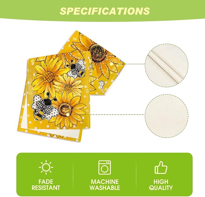 Artoid Mode Yellow Sunflower Bee Flower Polka Dot Summer Table Runner, Seasonal - Image 5