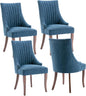 mikibama Linen Dining Chairs Set of 4 Channel Tufted Kitchen Dinner Chair Comfy Fabric Upholstered Accent Chair for Dining Room with Solid Wood Legs (Blue 4pc)