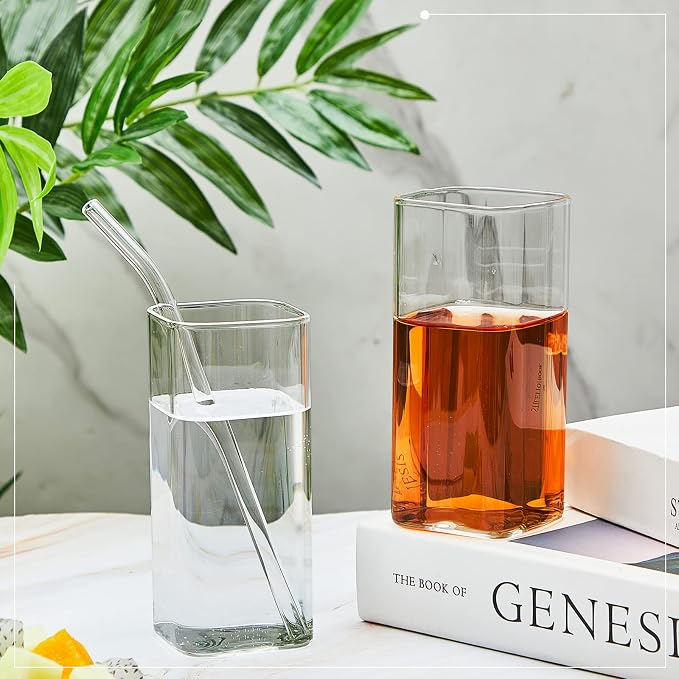 Sumind Set of 6 Square Drinking Glasses, Square Glass Cup 13 oz, Modern - Image 4