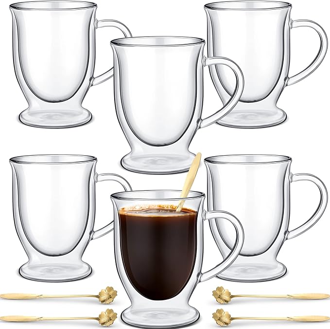 Gejoy 6 Sets Double Wall Glass Coffee Mugs by Gejoy