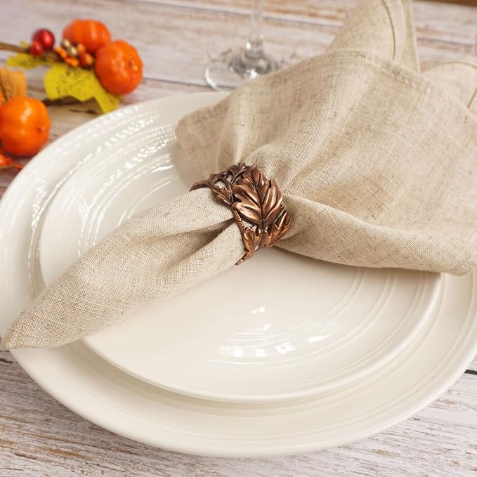 Leaf Shape Napkin Rings Set of 6, Bronze Napkin Rings Metal Napkin Ring Holders - Image 5
