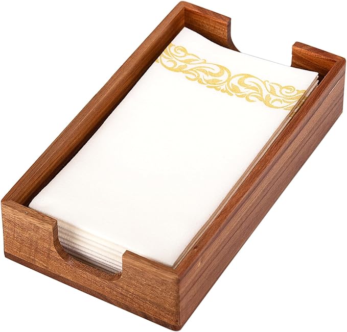 Napkin Holder for Bathroom, Acacia Guest Towel Holder, 4 Non Slip Pads by Phininia