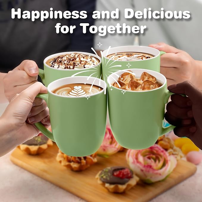 Urbanstrive 16 oz Large Coffee Mugs Set of 4 Ceramic Coffee Mug White Coffee - Image 5