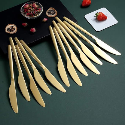 Berglander Gold Dinner Knives Set Of 12, Titanium Shiny Gold Plating Stainless - Image 3