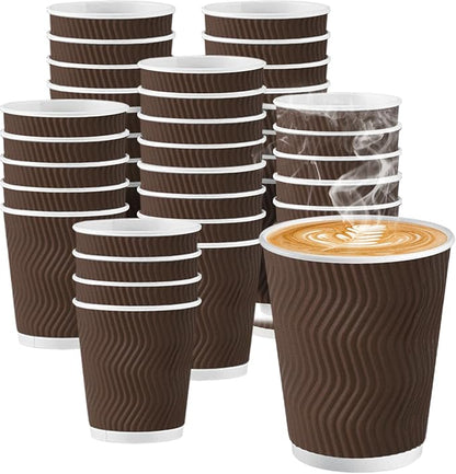 120 Pack 10 oz Coffee Cups, Disposable Corrugated Insulated Ripple Wall Paper Coffee Cups 12oz for Hot or Cold Drinks Office Home Cafe Party Travel (Brown)