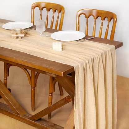 Cheesecloth Table Runner Summer Boho Wedding Shower Party Home Decor | Beige - Image 2