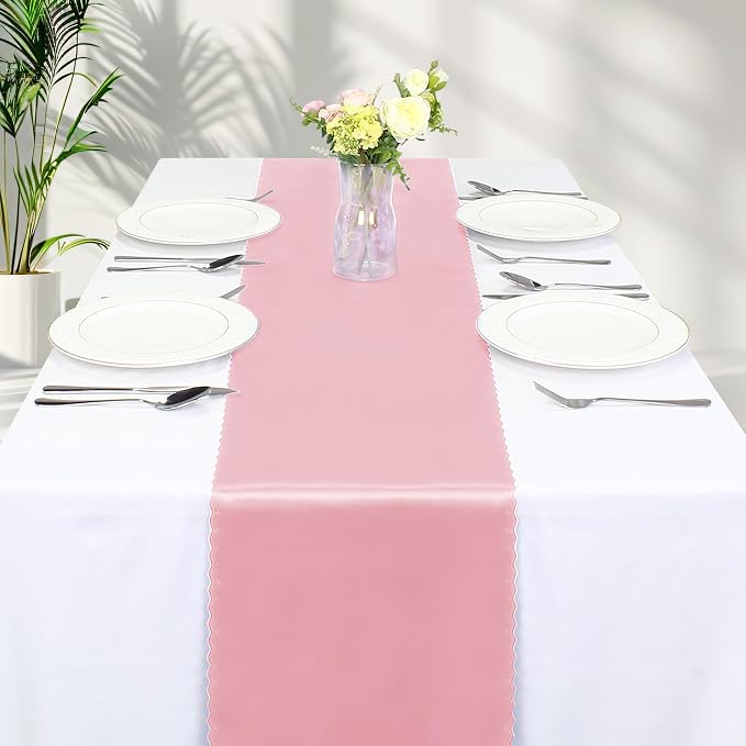 VACVELT Blush Pink Satin Table Runners, 12x72 Inch, 12 Pack, Scalloped Edge | - Image 8