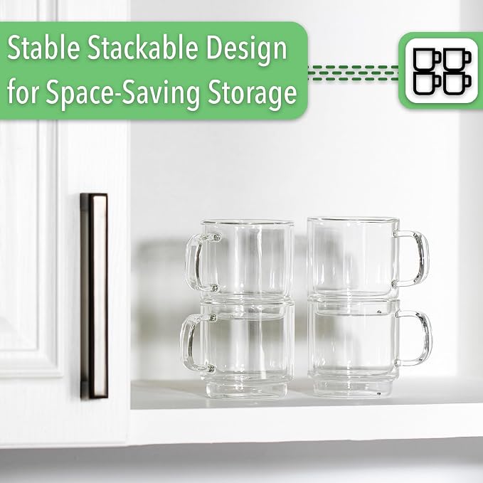 BTaT- Double Walled Stackable Glass Coffee Mugs, 8 oz, Glass Coffee Cups - Image 5