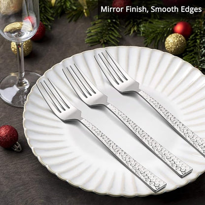 E-far Stainless Steel Dinner Forks Set of 12, Hammered Square Handle | 7.9Inch - Image 3