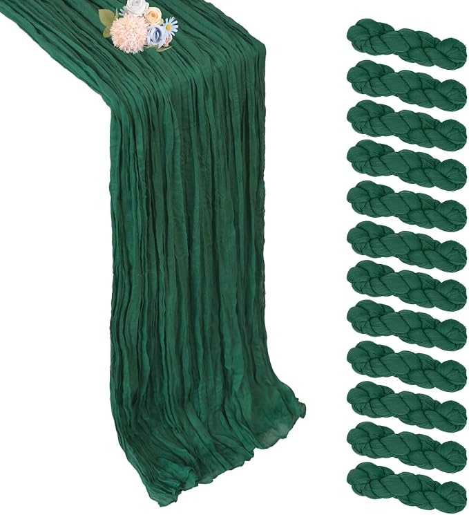12 Pack Emerald Green Cheesecloth Table Runner 17 x 108 Inch | Boho Gauze by Pepmily