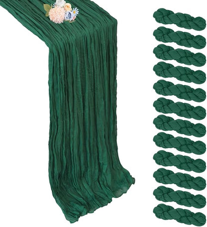 12 Pack Emerald Green Cheesecloth Table Runner 17 x 108 Inch | Boho Gauze by Pepmily