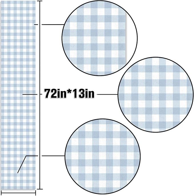 Dusty Blue Gingham Table Runner Blue Checkered Boy Girl Baby Shower Birthday - Image 3
