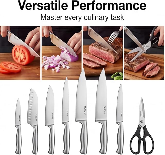 McCook Knife Set Kitchen Steel Knife Block Set w Built-in Sharpener | German - Image 6