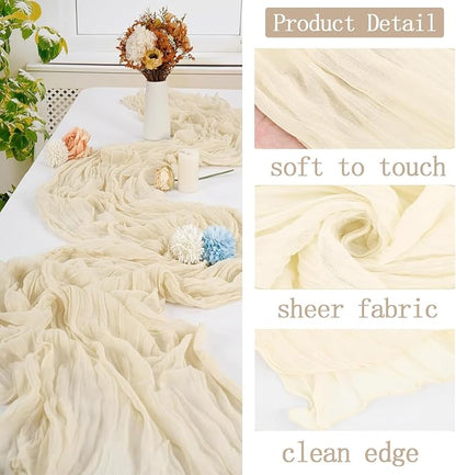 4 Pack Ivory Cheesecloth Table Runner 20 x 120 inch Gauze Table Runners 10 FT - Image 3