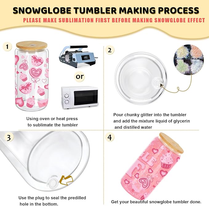16 Oz Snow Globe Tumbler, 6 Pack Pre-Drilled Sublimation Glass Cup - Image 3