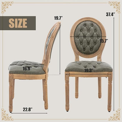 SoarFlash French Dining Chairs Set of 6, Vantage Dining Chair with Round Back, Farmhouse Country PU Leather Dining Chair for Kitchen,Bedroom,Green