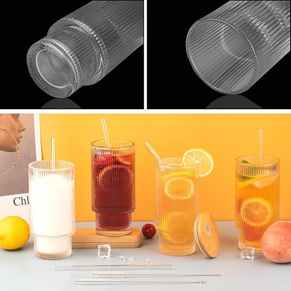 8 Pcs 11oz Ribbed Glass Cups - Image 7