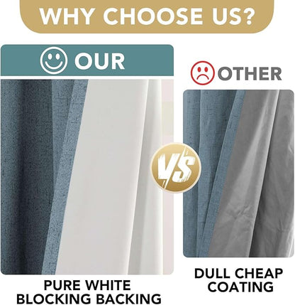 H.VERSAILTEX Linen Blackout Curtains 84 Inches Long 100% Blackout Thermal Insulated Textured Linen Look Curtain Draperies Anti-Rust Grommet, Energy Saving with White Liner, 2 Panels, Stone Blue