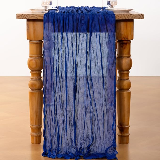 DeZerlor Royal Blue Cheesecloth Table Runner 1 Pack Summer Boho Runner | - Image 4