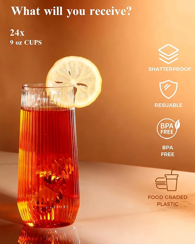 BESTSTAR 48 Pack Clear Disposable Ribbed Origami Ripple Plastic Glasses Set | - Image 4