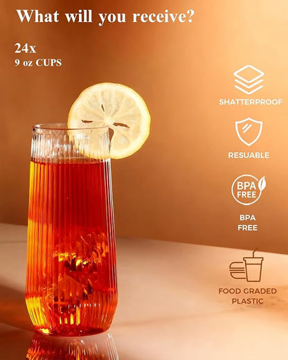 BESTSTAR 48 Pack Clear Disposable Ribbed Origami Ripple Plastic Glasses Set | - Image 4