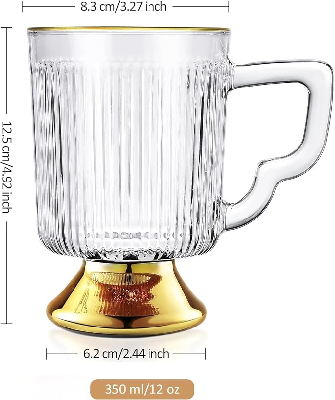 Joeyan Glass Coffee Mugs with Handle, Vintage Ribbed Clear Coffee Cups - Image 7