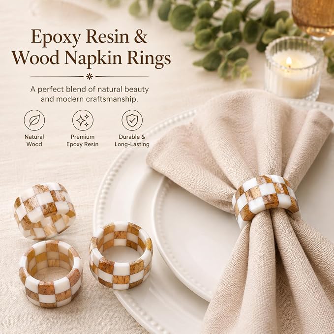 Resin & Wood Napkin Rings, epoxy resin & natural wood, moisture-resistant - Image 2