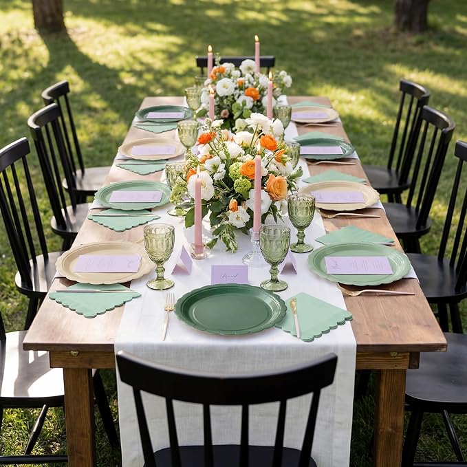 200pcs Sage Green Plates and Napkins Tableware Set Serve 50 Guests Includes - Image 4