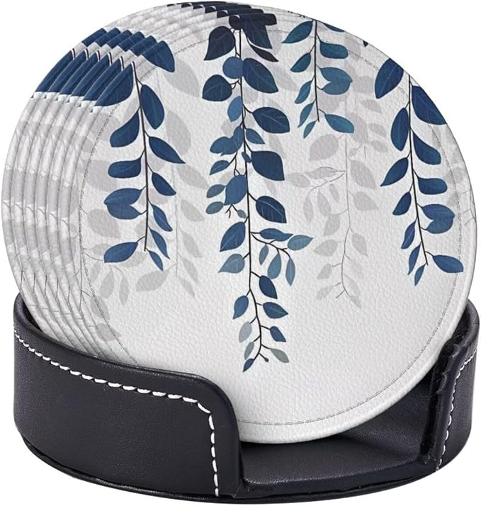 6 Pcs Blue Eucalyptus Leather Coasters - Image 6