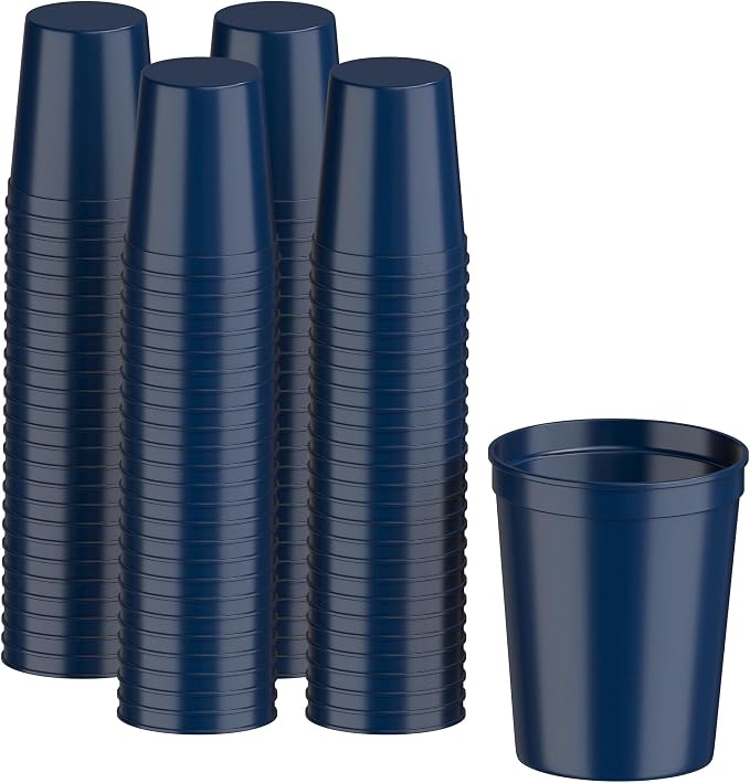 PartyPrints 100 Pack 16 oz Navy Blue Reusable Blank Plastic Cups, Stadium Cups by PartyPrints