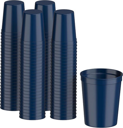 PartyPrints 100 Pack 16 oz Navy Blue Reusable Blank Plastic Cups, Stadium Cups by PartyPrints