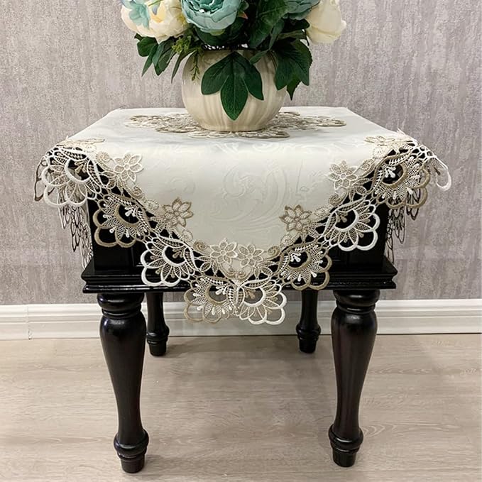 Sandweek Washable Square Tablecloth, Stain Resistant Damask Fabric Floral Lace by Unknown