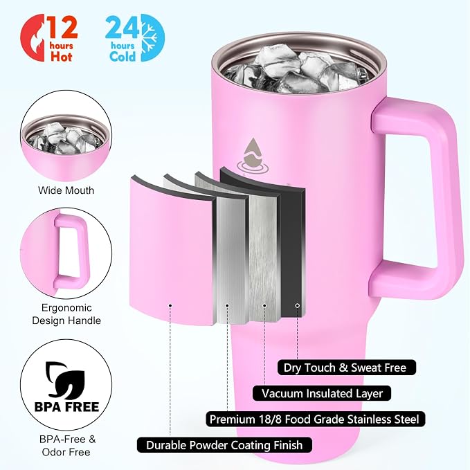 40 oz Tumbler with Handle and Straw or Convert to 40 oz Insulated Water Bottle - Image 3