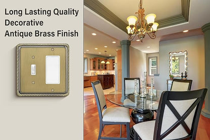 Henne Bery Rope Edge Decorative Wall Plate Switch Plate Outlet Cover (Toggle/Decorator, Antique Brass)