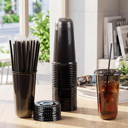 Ziliny 50 Sets 20oz Black Plastic Cups - Image 2