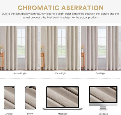 PrinceDeco Thick Linen Blackout Curtains Room Darkening Curtains 84 Inch Length Black Out Curtains for Bedroom Cold and Full Light Blocking Drapes with White Liner Grommet(2 Panels,Heathered Natural)
