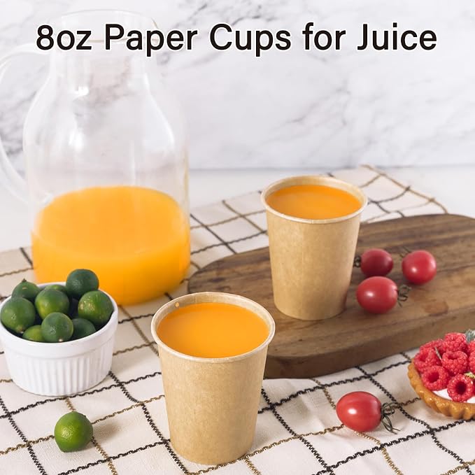 LITOPAK 300 Pack Disposable Coffee Cups, 8 oz Kraft Paper Cups | Large bulk - Image 4