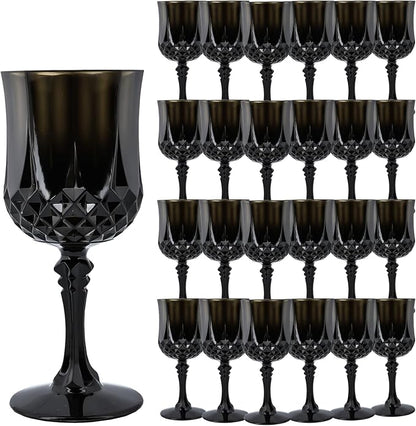 24Pack Plastic Wine Glasses, 7oz Vintage Goblets by LEYIQU