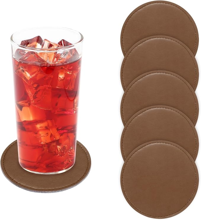 uxcell 5Pcs PU Leather Coasters, Dark Brown by uxcell