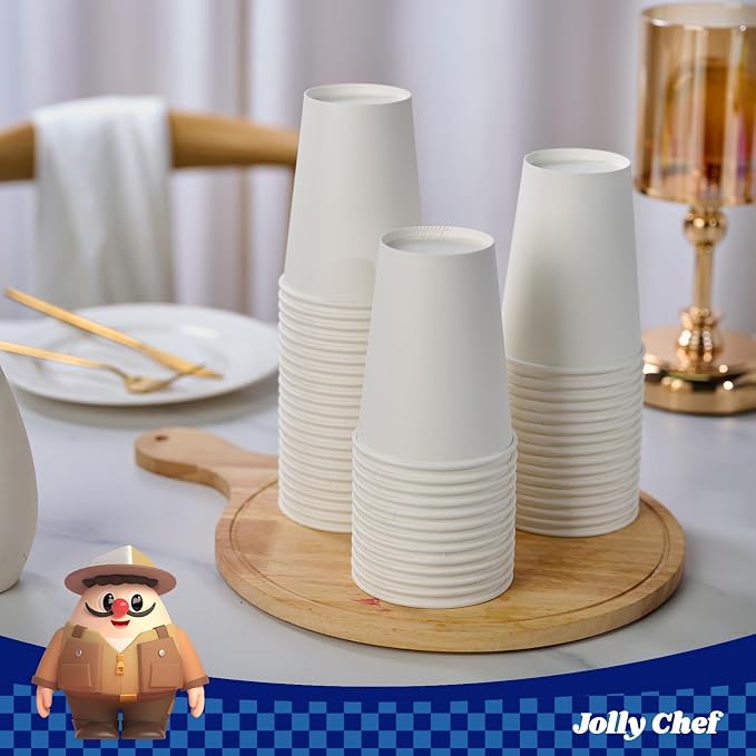 JOLLY CHEF 200 Count 12 oz Coffee Cups, Leak-Proof White Paper Cups - Image 7