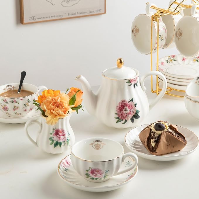 Sweejar Porcelain Tea Sets British Royal Series, 8 OZ Cups & Saucer Service - Image 8