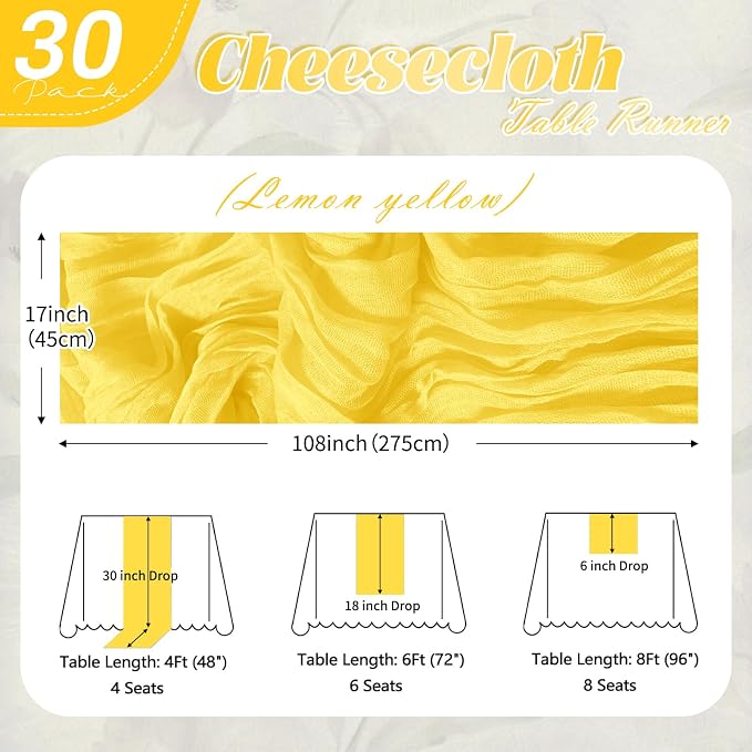 30 Pack Lemon Yellow Cheesecloth Table Runner 17 x 108 inch Cheese Cloth Table - Image 2