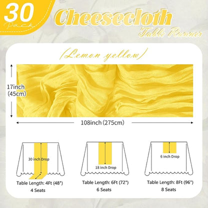 30 Pack Lemon Yellow Cheesecloth Table Runner 17 x 108 inch Cheese Cloth Table - Image 2