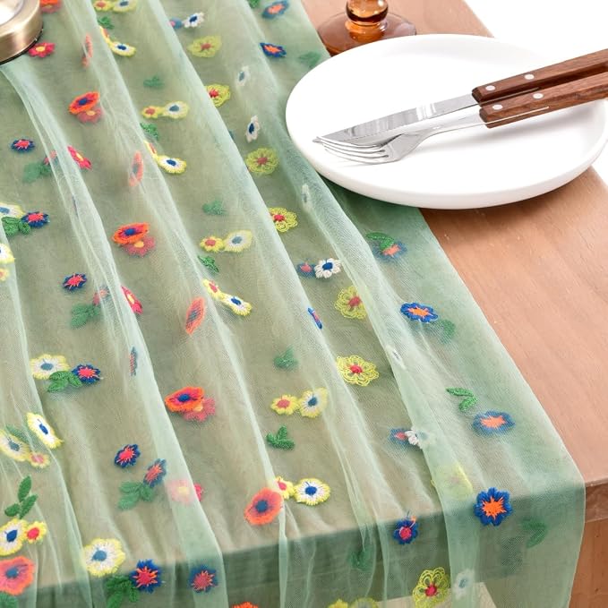 Flower Table Runner Floral Daisy Summer Birthday Party Garden Wedding Decor | - Image 3