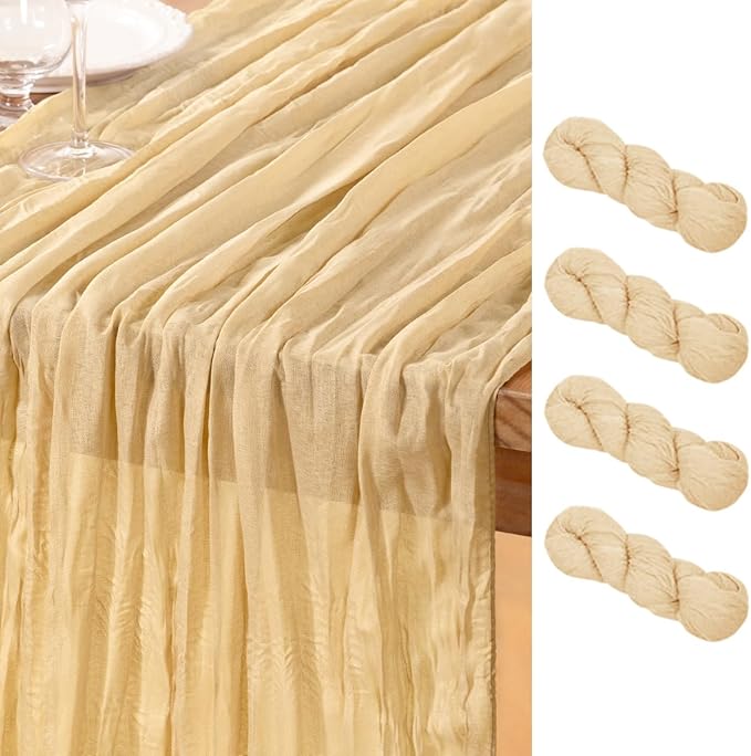 DeZerlor Champagne Cheesecloth Table Runners 4 Pack Summer Boho Runners | by DeZerlor