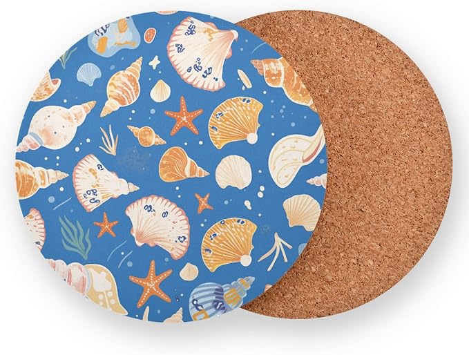 Seashells Different Shapes and Starfish Aesthetic Coaster 4 Pcs Corkboard - Image 2