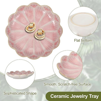 uxcell 2Pcs Ceramics Jewelry Plate, Sunflower Shape Key Holder Bowl for Entryway Table Decor Small Ring Tray Dish Gift for Women Girlfriend, Pink
