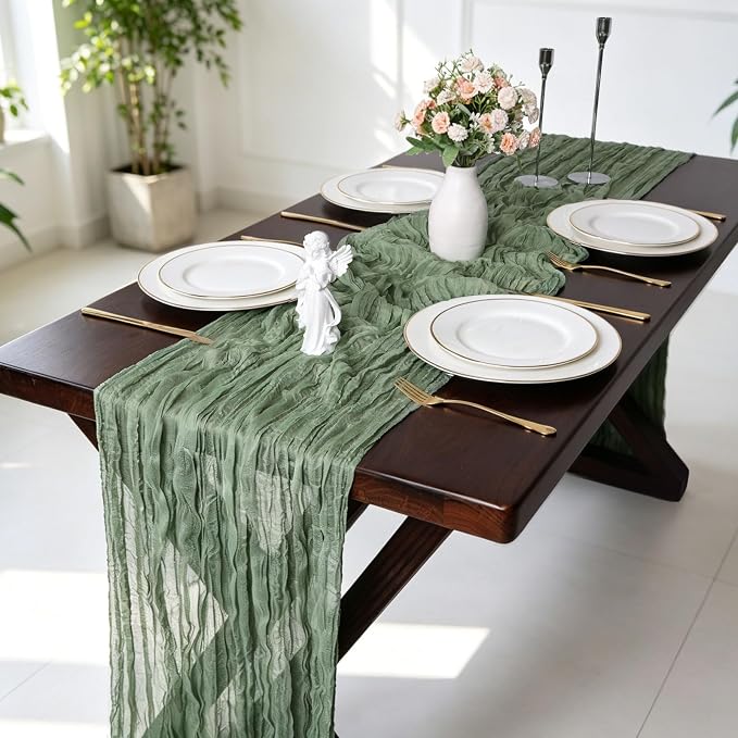13.3FT Sage Green Cheesecloth Table Runner Spring Easter Decor Rustic Boho - Image 6
