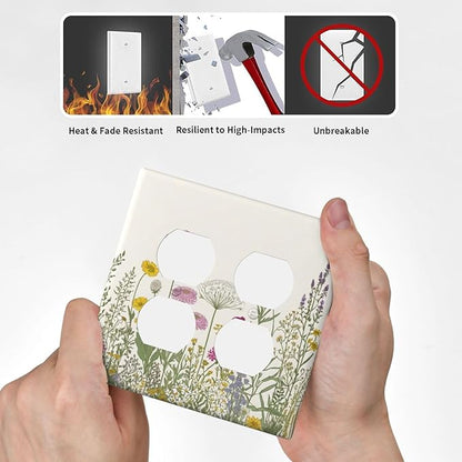 Light Switch Cover Wildflower Botanical Plant Herbs Flower 2 Gang Decorative SwitchPlates Double Duplex Wall Plates Switch Plates and Outlet Covers for Bathroom Livingroom Decor
